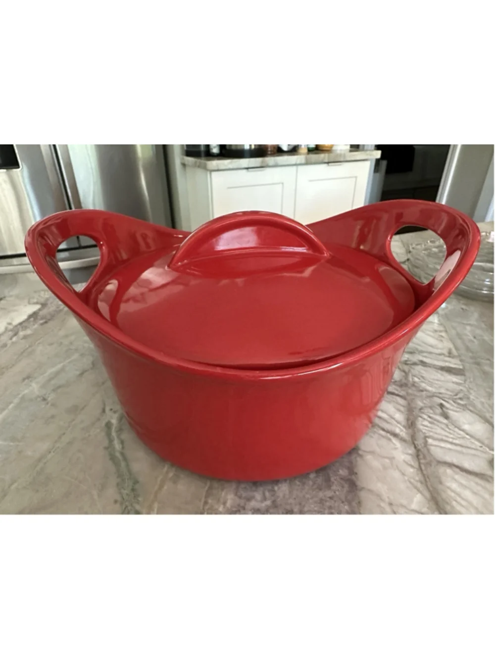 Red Ceramic Casserole Rachael Ray 10”Round Dutch Oven 2.75qt Handle Baking Dish